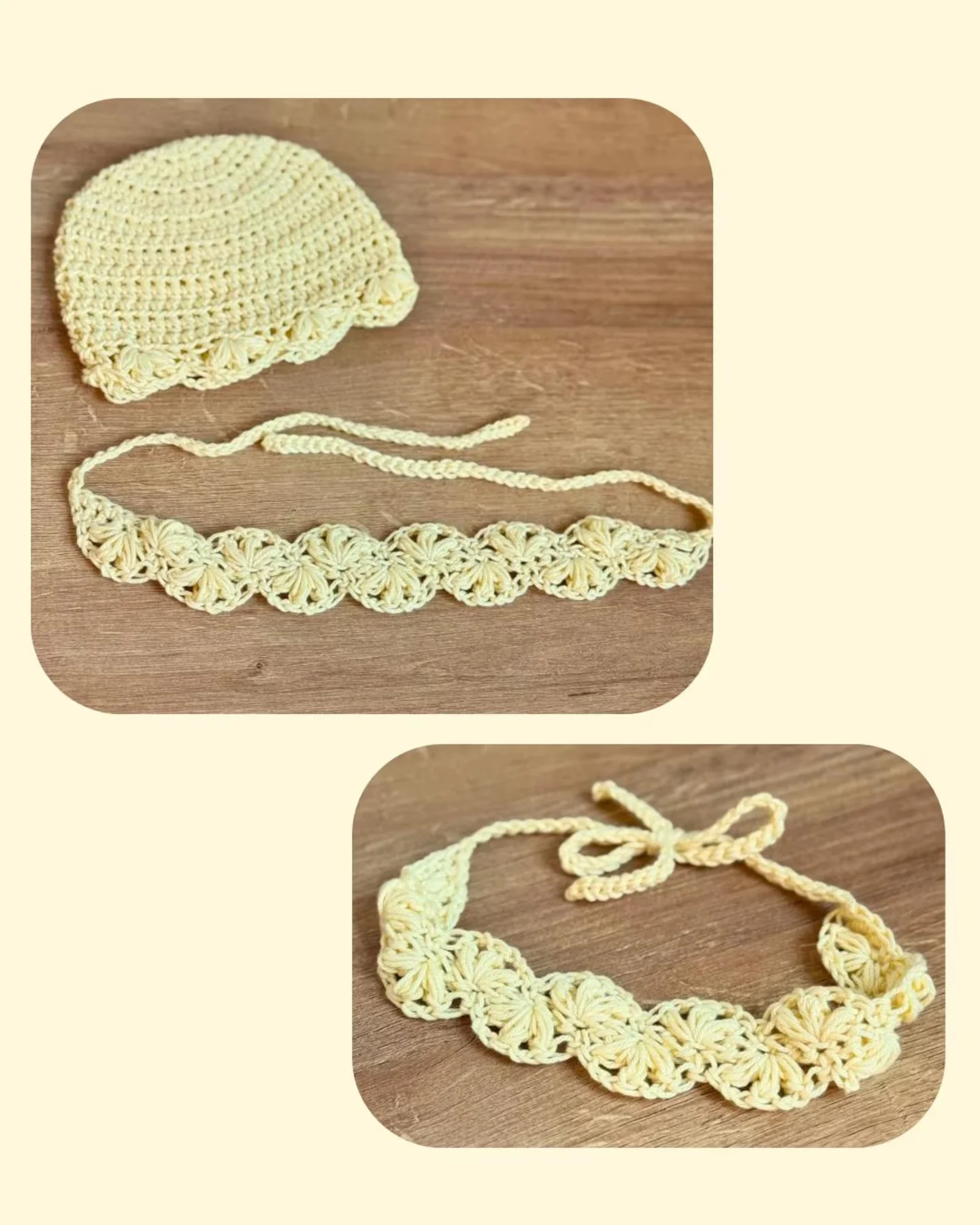 Butter-yellow Spring Lotus hat and floral tie-back headband