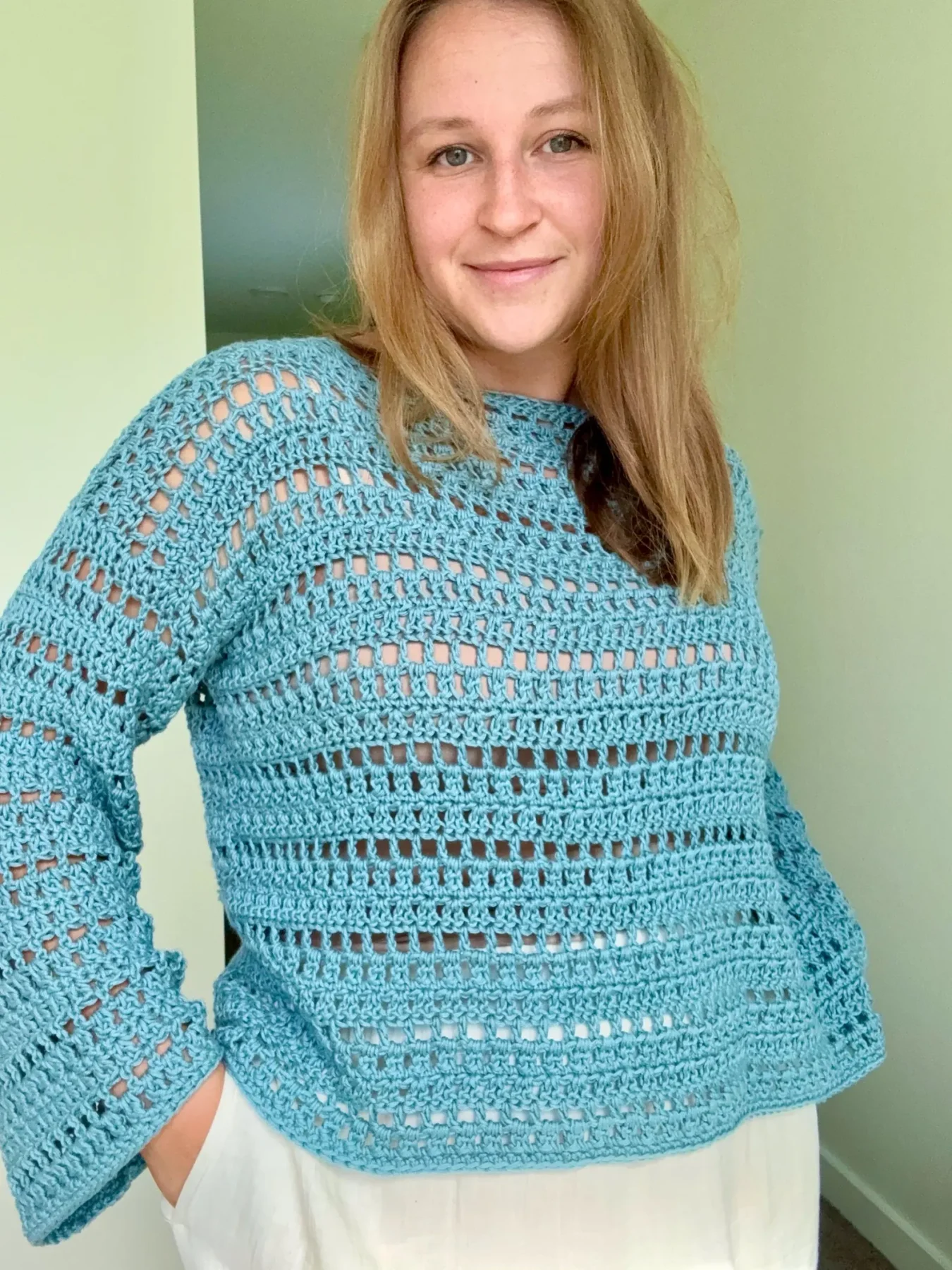 Blue Saltwater Drift adult top with long sleeves and a mesh stitch